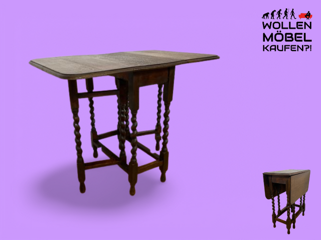 WMK # Niedlicher kleiner antiker Klapptisch aus Dänemark aus Eichenholz , praktisch und gut erhalten I niedriger Esstisch Salontisch Beistelltisch Konsole Spieletisch Table Vintage Berlin Bernau Köln