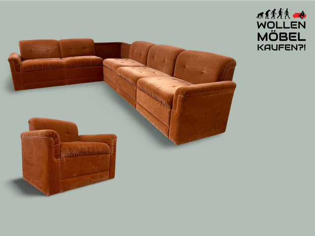 WMK I Seltenes, gemütliches & sehr gut erhaltenes modulares Vintage Ecksofa mit Sessel in altrosa Originalbezug I Sitzgarnitur Sitzecke Sofa Couch Modular Mid-Century Retro Space Age Rosa Berlin Köln