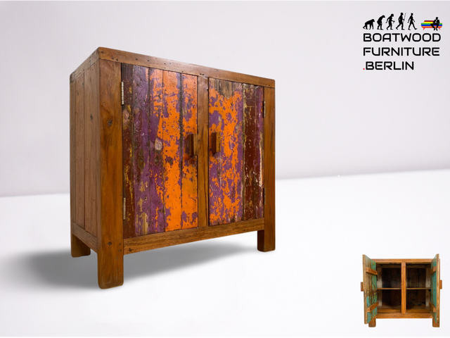 Boatwood by WMK # Freundliche & nachhaltige Kommode aus altem Bootsholz, ein handgefertigtes Unikat aus massivem Teakholz # Schrank Sideboard Anrichte Wäschekommode Schuhschrank Wickelkommode Cabinet