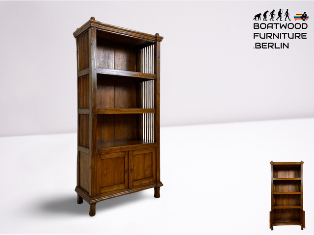 Boatwood by WMK I Einzigartiger nachhaltiger Bücherschrank I Handmade Unikat aus altem Bootsholz I Teakholz massiv I Regel Holzregal Bücherregal Highboard Küchenregal Geschirrschrank Berlin Bonn Kiel