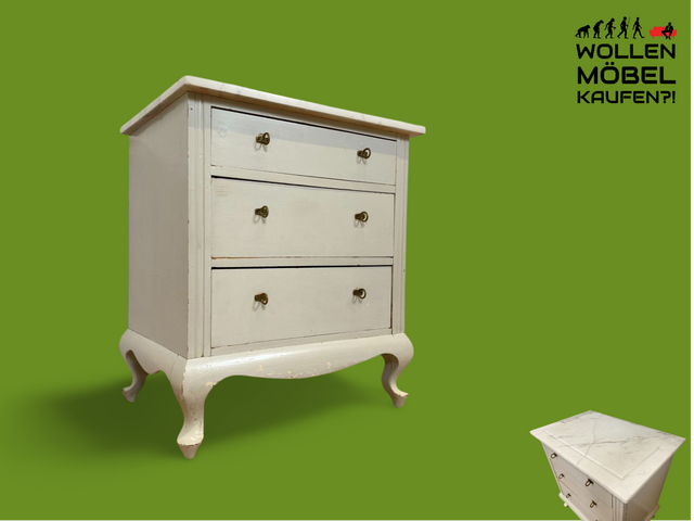WMK # Sehr schöne nordische antike Kommode in weiß aus vollem Holz mit Schubladen & edler Marmor Auflage # Schubladekommode Wäschekommode Anrichte Marmorkommode Wickeltisch Schrank Jugendstil Vintage (Copy)