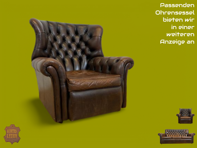 WMK I Charaktervolles original Englisches Chesterfield Sofa mit handgeknöpftem gestepptem Echt Leder Bezug und perfekter Patina I Sofa Couch Ledersofa Ledercouch 3-Sitzer Sitzgarnitur Leather Vintage