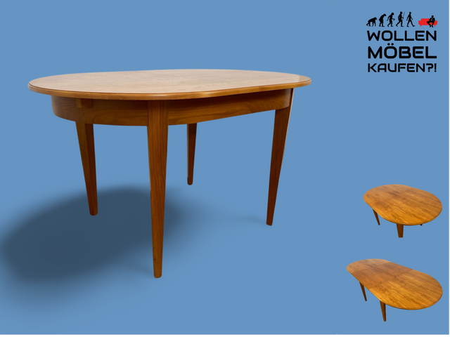 WMK I Sehr schöner und sehr gut erhaltener ovaler Mid-Century Esstisch in Kirschbaumholz , ausziehbar I Esszimmertisch Tisch Holztisch Ausziehtisch Dining Table Vintage 60er Berlin München Stuttgart