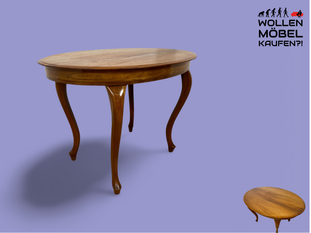 WMK # Eleganter und sehr gut erhaltener ovaler antiker Salontisch aus Nussbaum im Barock-Stil mit kunstvoll gebogenen Cabriole-Beinen # Tisch Couchtisch Beistelltisch Holztisch Chippendale Vintage