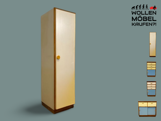 WMK I Kultiger schmaler und hoher Mid-Century Wirtschaftsschrank in Originalfarbe mit formschönem Originalgriff I Küche Küchenschrank Einbauküche Kredenz Retro Space Age Vintage Berlin Beelitz Görlitz