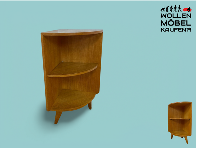 WMK # Hübsches und praktisches schmales Mid-Century Eckregal in Eiche auf konischen Füßen # kleines Bücherregal Bücherschrank Eckschrank Regal Ablage Beistelltisch 60er Vintage Berlin Köln Frankfurt