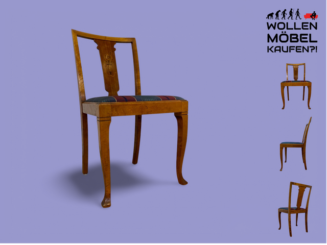 WMK I Eleganter und sehr gut erhaltener schwedischer 50er Jahre Esszimmerstuhl mit feinen Intarsien und stimmigen Sitzbezug # Stuhl Holzstuhl Küchenstuhl Dining Chair Vintage Berlin Augsburg Magdeburg