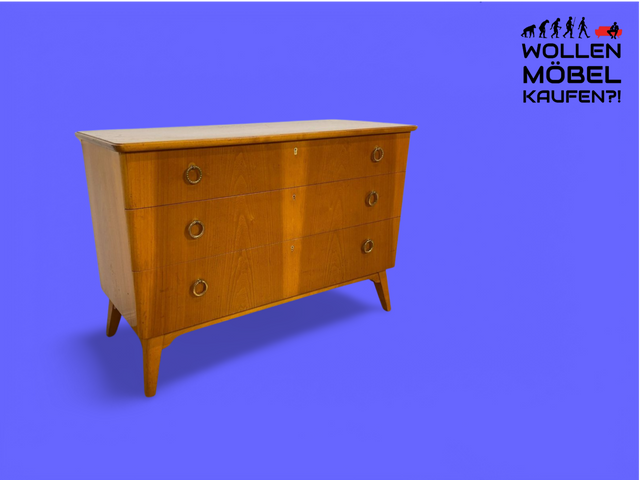 WMK # Formschöne und geräumige skandinavische 50er Jahre Kommode aus vollem Holz mit Schubladen und hübschen Messinggriffen # Sideboard Schubladenkommode Wäschekommode Schrank Mid-Century Vintage 60er