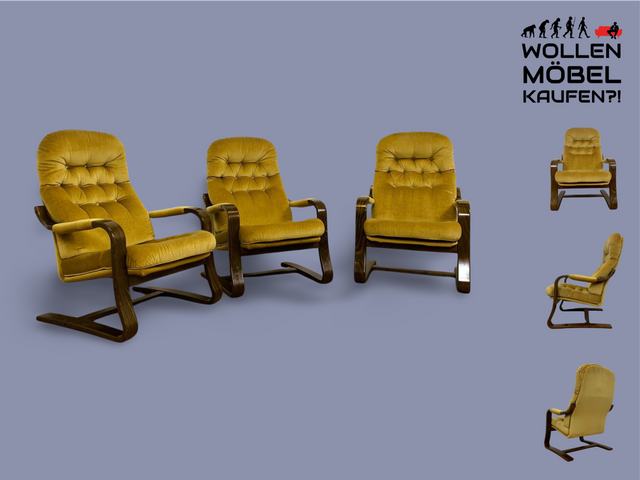 WMK 1/3 Formschöner, äußerst bequemer & sehr gut erhaltener skandinavischer Freisschwinger mit gestepptem Samtbezug # Sessel Lesesessel Relaxsessel Easy Chair Fernsehsessel Samt Vintage 70er Retro