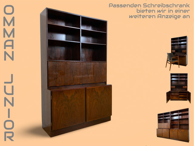 WMK I Stilvoller skandinavischer Mid-Century Designer Bücherschrank by Omann Junior in Palisander m. verstell. Regalböden I Bücherregal Regal Highboard Sideboard Schrank Rosewood Danish Design Vintage
