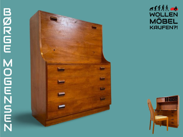 WMK I Seltener skandinavischer Mid-Century Designer Sekretär von Børge Mogensen , Vollholz in Teak I Schreibschrank Schreibtisch Desk Kommode Danish Design Vintage Teakholz Berlin Dresden München