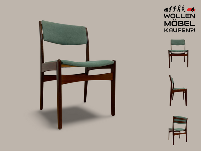 WMK I Eleganter skandinavischer Mid-Century Designer Stuhl von Poul Volther für Frem Rojle aus Palisander mit mint grünem Bezug I Esszimmerstuhl Holzstuhl Chair Danish Design Vintage Berlin Jena Bonn