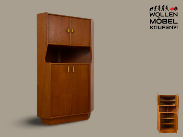 WMK I Minimalistischer und besonders gut erhaltener skandinavischer Mid-Century Eckschrank in Teakholz I Eckkommode Highboard Schrank Wäsche Bücher Kommode Danish Design Vintage Berlin Bochum Passau