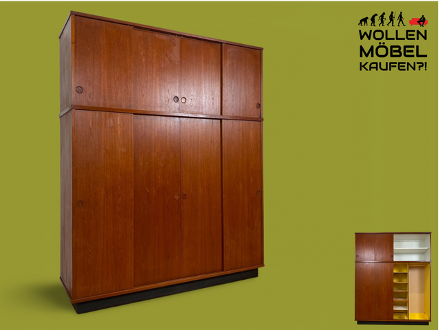WMK # Stilvoller skandinavischer Mid-Century Kleiderschrank in Teakholz mit Aufsatz & Schiebetüren # Schrank Schlafzimmerschrank Wäscheschrank Wardrobe Danish Design Vintage Teak Berlin Hamburg Köln