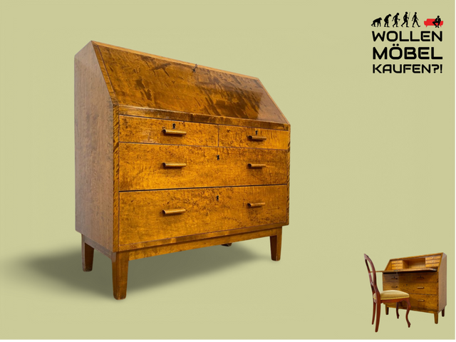 WMK # Sehr schöner skandinavischer Mid-Century Sekretär aus vollem Holz mit aufklappbarer Schreibplatte # Schreibschrank Schreibtisch Desk Kommode Schubladenkommode Wäschekommode Vintage Essen Dresden