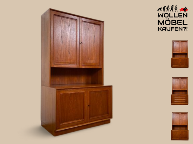 WMK I Stilvolles und sehr gut erhaltenes skandinavisches Highboard in Teakholz I Schrank Bücherschrank Wäscheschrank Kommode Sideboard Schrankwand Teak Danish Design Vintage Berlin München Dresden