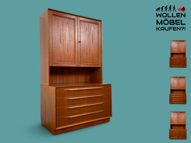 WMK I Stilvolles skandinavisches Highboard in Teakholz mit Schubladen & formschönen Holzgriffen I Schrank Bücherschrank Wäscheschrank Kommode Sideboard Teak Danish Design Vintage Berlin Hamburg Bremen