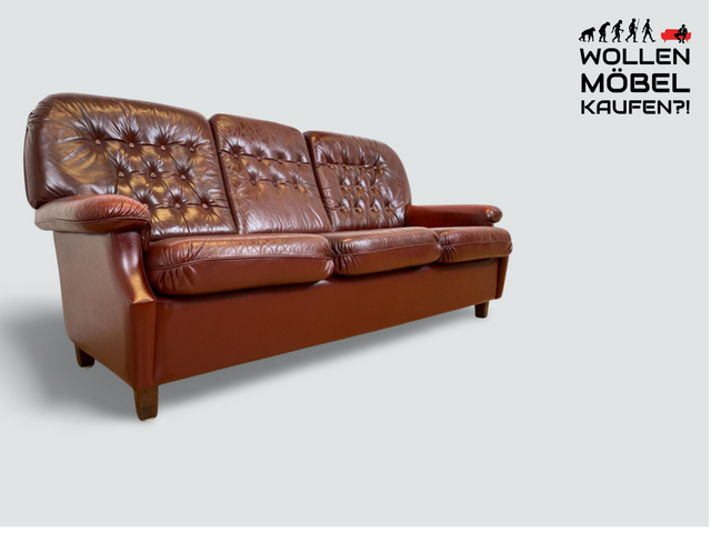 WMK I Sehr schönes und gut erhaltenes skandinavisches Sofa mit gestepptem Echtleder Bezug mit Alterspatina I Sofa Couch Ledersofa Ledercouch Leder Chesterfield Vintage Mid-Century Berlin Hannover Bonn