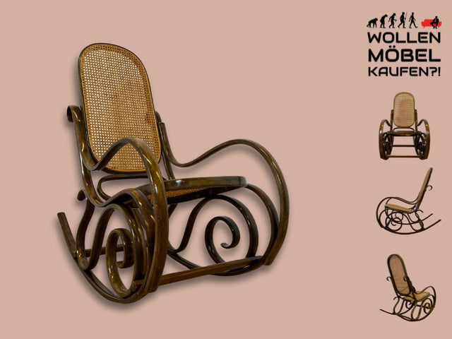 WMK I Eleganter italienischer Bugholz Schaukel Stuhl mit Wiener Geflecht von Sautto & Liberale im Thonet Stil, 1930-1960 I Sessel Fauteuil Lese Relax Rocking Chair Korb Vintage Berlin Bayern Bremen