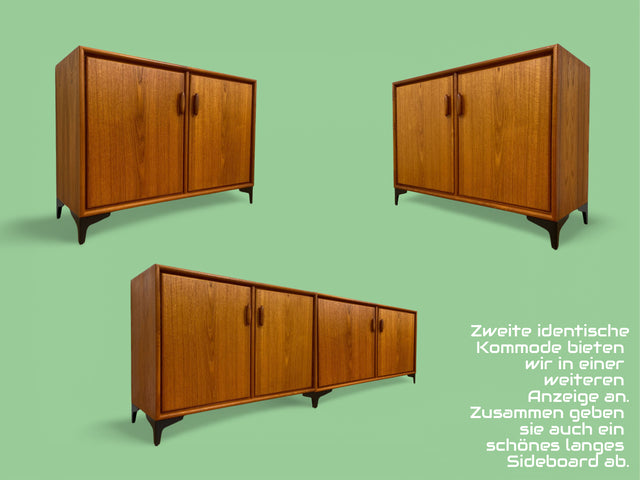 WMK # Zeitlos schöne Kommode aus skandinavischem Möbelkorpus in Teakholz auf neuen Metallfüßen # Sideboard Wäschekommode Schuhschrank TV-Lowboard TV-Bank Danish Design Mid-Century Vintage Hairpin Teak