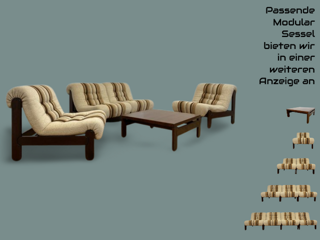 WMK I Stilvoller & sehr gut erhaltener niedriger 70er Space Age Couchtisch aus dunklem Holz I Wohnzimmertisch Coffee Table Clubtisch Sitzgarnitur Retro Vintage Mid-Century Berlin Leipzig Bayern NRW