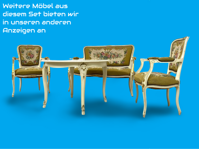 WMK# Elegantes kleines 2-Sitzer Sofa aus 1960ern im Stile des Louis XV mit weiß-goldem Holzrahmen, floralem Gobelin Bezug & Federkern I Couch Bank Sitzbank Sitzgarnitur Chippendale Stilmöbel Vintage