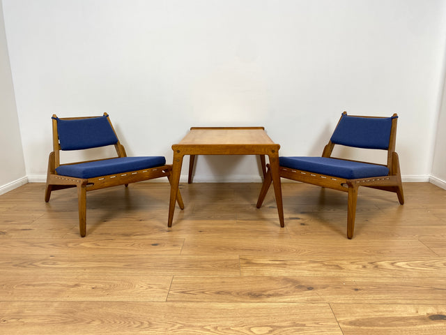 WMK # Rarer Designer Couchtisch aus dem "Hunting Chair Set" von PGH Erzgebirgisches Kunsthandwerk Annaberg Buchholz in gutem Originalzustand