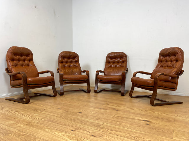 WMK 1/4 Beautifully designed, very comfortable & well-preserved Scandinavian leather armchair with quilted genuine leather # Armchair Reading Chair Relaxation Chair Easy Chair TV Chair Leather Vintage Mid-Century # Unit price