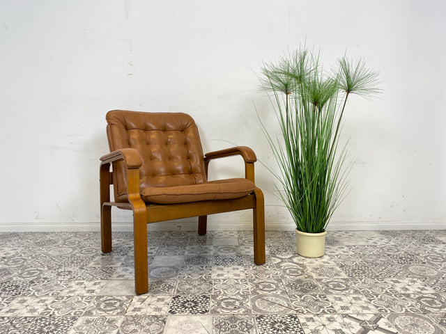 WMK Formschöner und sehr bequemer skandinavischer Ledersessel mit gestepptem Echtleder # Sessel Drehsessel Lesesessel Relaxsessel Easy Chair Fernsehensessel Leder Vintage Mid-Century
