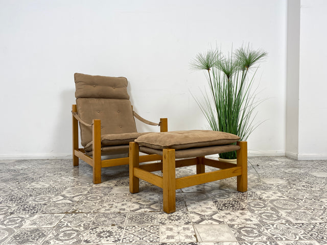 WMK Stilvoller, gemütlicher & gut erhaltener Vintage Sessel im Safari Stil mit hochwertigem Stoffbezug # Lesesessel Relaxsessel Fernsehsessel Sitzgarnitur Mid-Century Skandinavisches Design Retro