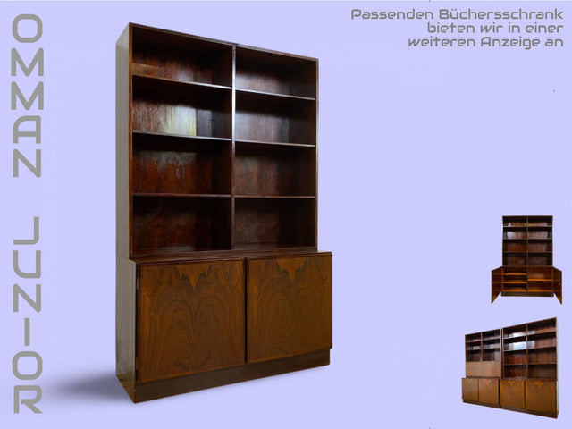 WMK I Stilvoller skandinavischer Mid-Century Designer Schreibschrank by Omann Junior in Palisander I Sekretär Bücherregal Regal Highboard Sideboard Schrank Schreibtisch Rosewood Danish Design Vintage