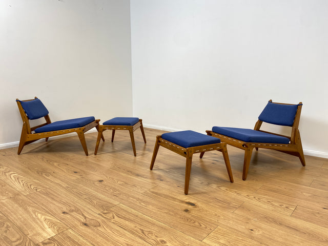 WMK # Rarer Designer Couchtisch aus dem "Hunting Chair Set" von PGH Erzgebirgisches Kunsthandwerk Annaberg Buchholz in gutem Originalzustand