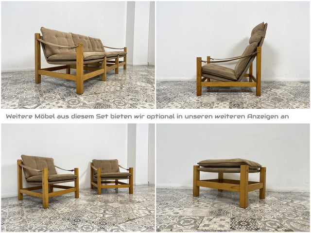 WMK Stilvoller, gemütlicher & gut erhaltener Vintage Hocker im Safari Stil mit hochwertigem Stoffbezug # Sitzhocker Fußhocker Sitz Pouf Tabouret Sitzgarnitur Mid-Century Skandinavisches Design Retro