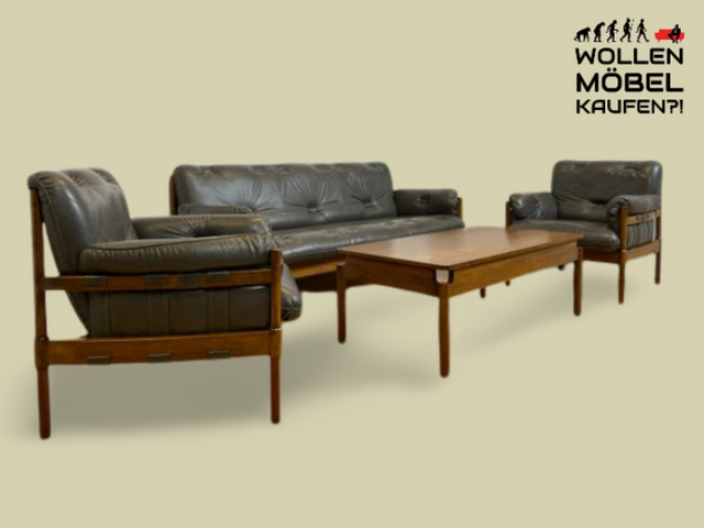 WMK I 1/2 Hochwertiger 70er Jahre Lounge Sessel im Stile von Jean Gillon & Arne Norell mit Echt Leder Bezug & Eichenholz Rahmen I Armchair Sitzgarnitur Danish Design Skandinavisch Mid-Century Vintage