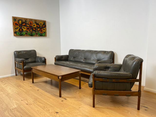 WMK I 1/2 Hochwertiger 70er Jahre Lounge Sessel im Stile von Jean Gillon & Arne Norell mit Echt Leder Bezug & Eichenholz Rahmen I Armchair Sitzgarnitur Danish Design Skandinavisch Mid-Century Vintage