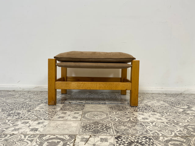 WMK Stilvoller, gemütlicher & gut erhaltener Vintage Hocker im Safari Stil mit hochwertigem Stoffbezug # Sitzhocker Fußhocker Sitz Pouf Tabouret Sitzgarnitur Mid-Century Skandinavisches Design Retro