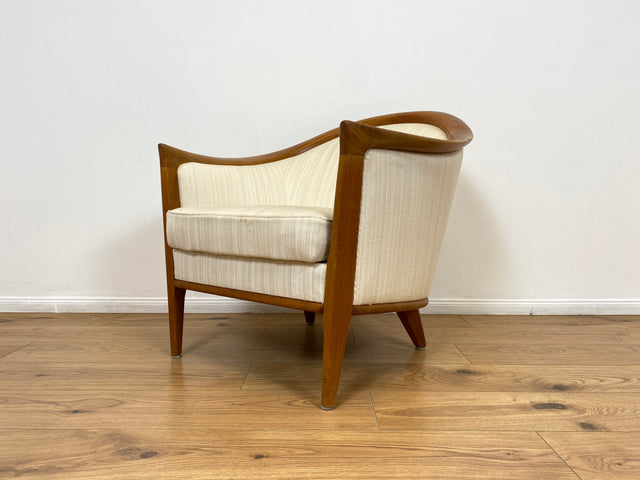 WMK Sehr elegantes und gut erhaltenes skandinavisches Mid-Century Sofa mit edlem Holzrahmen aus Teak und weißem Originalbezug # Couch 3-Sitzer 3er Sitzgarnitur 50er 60er Danish Design Vintage Teakholz