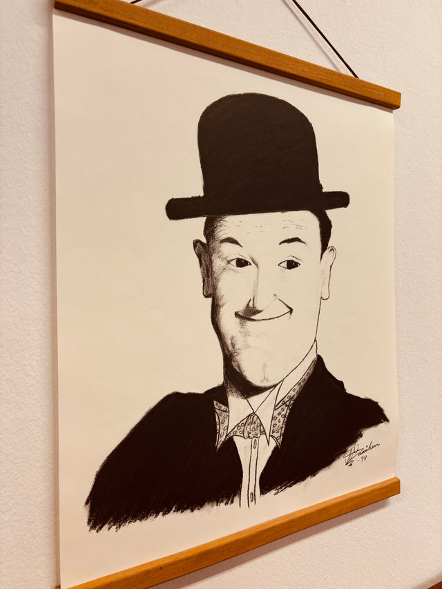 WMK 1/56 Die Kultfiguren Stan & Ollie, bekannt auch als Dick und Doof , als Vintage Druck auf Hartpapier, mit & ohne neuem Teakholz Rahmen