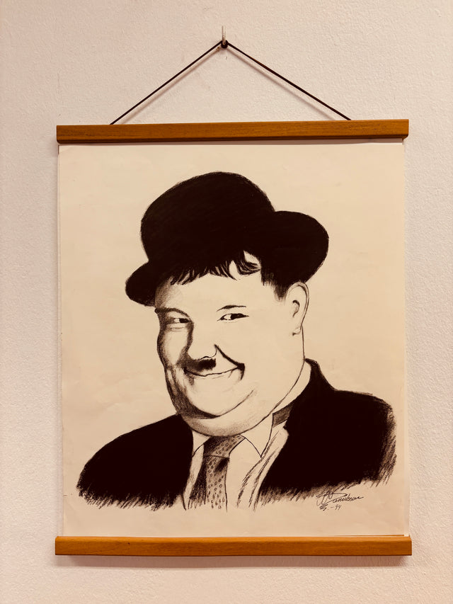 WMK 1/56 Die Kultfiguren Stan & Ollie, bekannt auch als Dick und Doof , als Vintage Druck auf Hartpapier, mit & ohne neuem Teakholz Rahmen