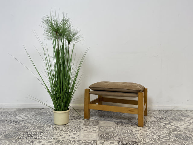 WMK Stilvoller, gemütlicher & gut erhaltener Vintage Hocker im Safari Stil mit hochwertigem Stoffbezug # Sitzhocker Fußhocker Sitz Pouf Tabouret Sitzgarnitur Mid-Century Skandinavisches Design Retro