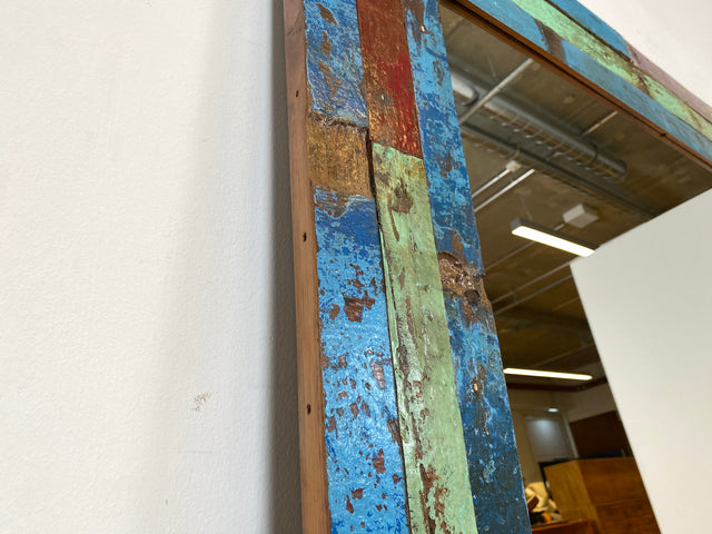 Boatwood by WMK I 100x195cm großer Spiegel I handgefertigtes Unikat aus altem Bootsholz in Originalfarben I bunter Wandspiegel Ganzkörperspiegel Standspiegel Flurspiegel Garderobe Berlin Bremen Halle