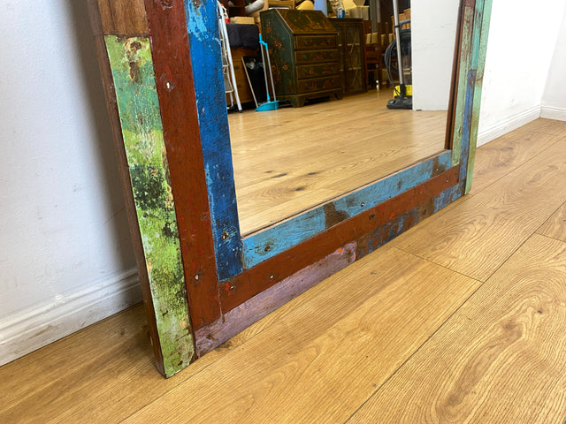 Boatwood by WMK I 100x195cm großer Spiegel I handgefertigtes Unikat aus altem Bootsholz in Originalfarben I bunter Wandspiegel Standspiegel Ganzkörperspiegel Flurspiegel Garderobe Berlin Köln Hannover