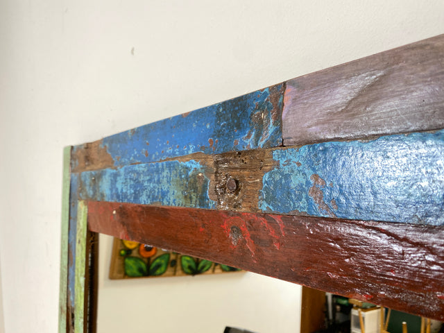 Boatwood by WMK I 100x195cm großer Spiegel I handgefertigtes Unikat aus altem Bootsholz in Originalfarben I bunter Wandspiegel Standspiegel Ganzkörperspiegel Flurspiegel Garderobe Berlin Köln Hannover