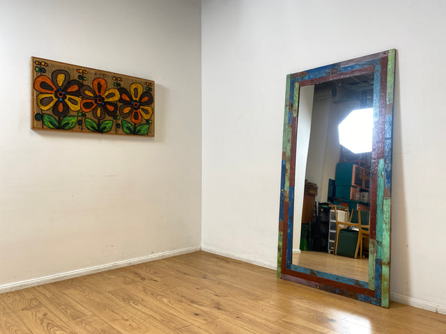 Boatwood by WMK I 100x195cm großer Spiegel I handgefertigtes Unikat aus altem Bootsholz in Originalfarben I bunter Wandspiegel Standspiegel Ganzkörperspiegel Flurspiegel Garderobe Berlin Köln Hannover