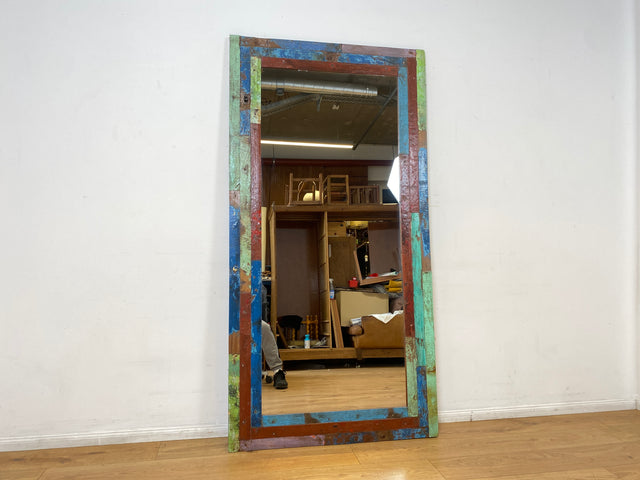 Boatwood by WMK I 100x195cm großer Spiegel I handgefertigtes Unikat aus altem Bootsholz in Originalfarben I bunter Wandspiegel Standspiegel Ganzkörperspiegel Flurspiegel Garderobe Berlin Köln Hannover