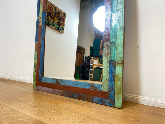 Boatwood by WMK I 100x195cm großer Spiegel I handgefertigtes Unikat aus altem Bootsholz in Originalfarben I bunter Wandspiegel Standspiegel Ganzkörperspiegel Flurspiegel Garderobe Berlin Köln Hannover