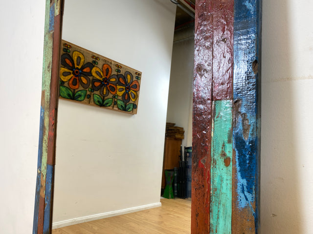 Boatwood by WMK I 100x195cm großer Spiegel I handgefertigtes Unikat aus altem Bootsholz in Originalfarben I bunter Wandspiegel Standspiegel Ganzkörperspiegel Flurspiegel Garderobe Berlin Köln Hannover