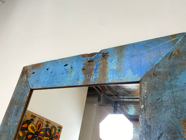 Boatwood by WMK I Meeresblauer 100x200cm großer Spiegel I handgefertigtes Unikat aus altem Bootsholz in Originalfarbe I Wandspiegel Standspiegel Ganzkörperspiegel Flurspiegel Garderobe Berlin Hof Ulm