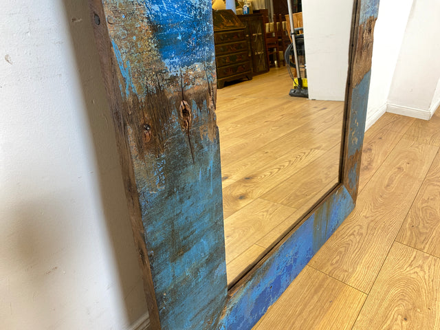 Boatwood by WMK I Meeresblauer 100x200cm großer Spiegel I handgefertigtes Unikat aus altem Bootsholz in Originalfarbe I Wandspiegel Standspiegel Ganzkörperspiegel Flurspiegel Garderobe Berlin Hof Ulm