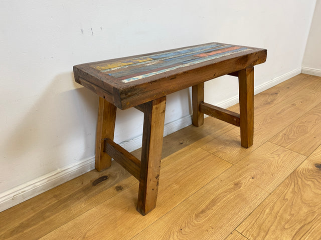 Boatwood by WMK I Bunte 75cm lange Bank aus altem Bootsholz I handgefertigtes Unikat I Patchwork aus Teakholz massiv # Holzbank Gartenbank Bench Küchenbank Sitz Gartenmöbel Balkonmöbel Treibholz Sylt